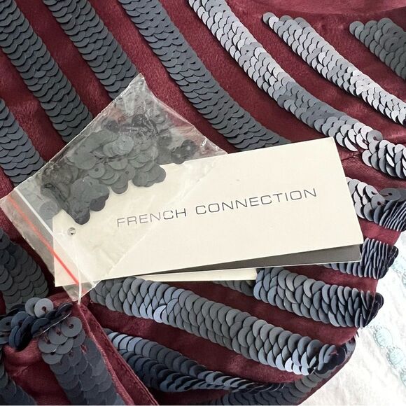 NWT French Connection Mini Dress Maroon Navy Sequin Stripes 6 - Picture 10 of 12